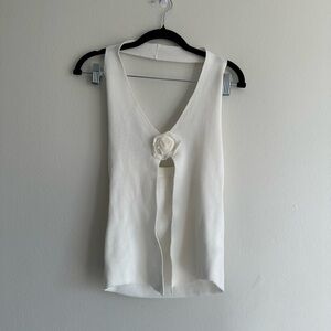 White Knit Halter Top with flower detail